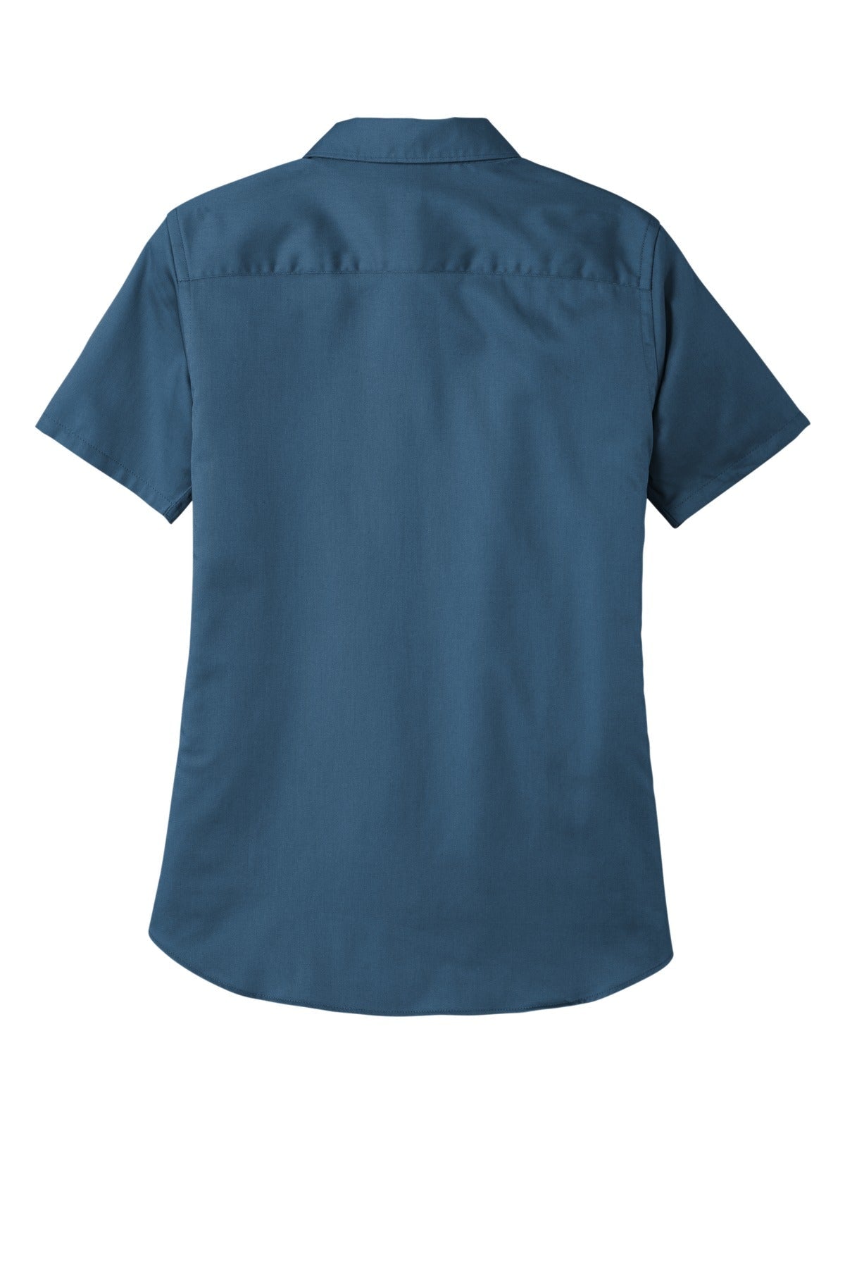 Rear View of RgttaBlue Port Authority Women's Short Sleeve SuperPro React Twill Shirt. LW809