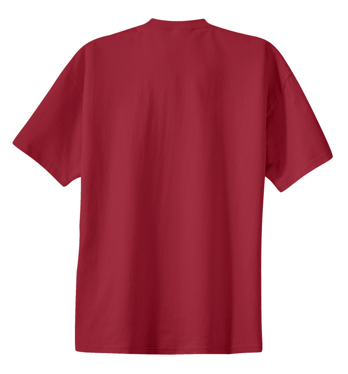 Rear View of Rich Red Port & Co Essential Tee. PC61