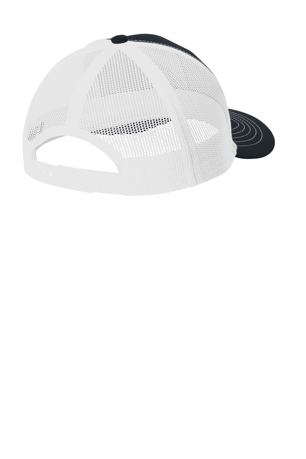 Rear View of RichNavy/W Port Authority Youth Snapback Trucker Cap YC402