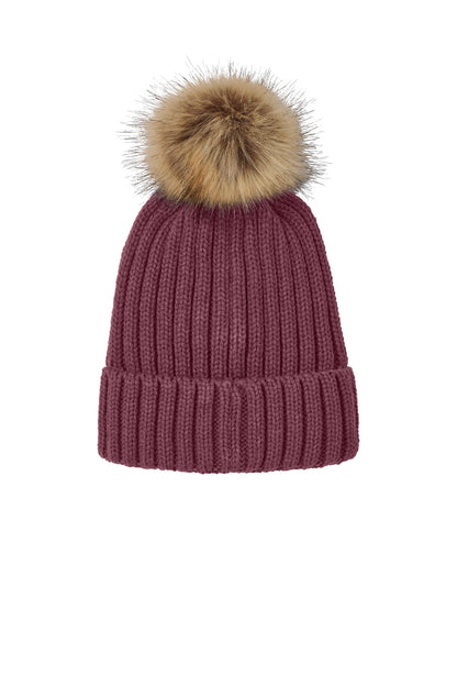 Rear View of Rosewood Port Authority Faux Fur Pom Beanie C990