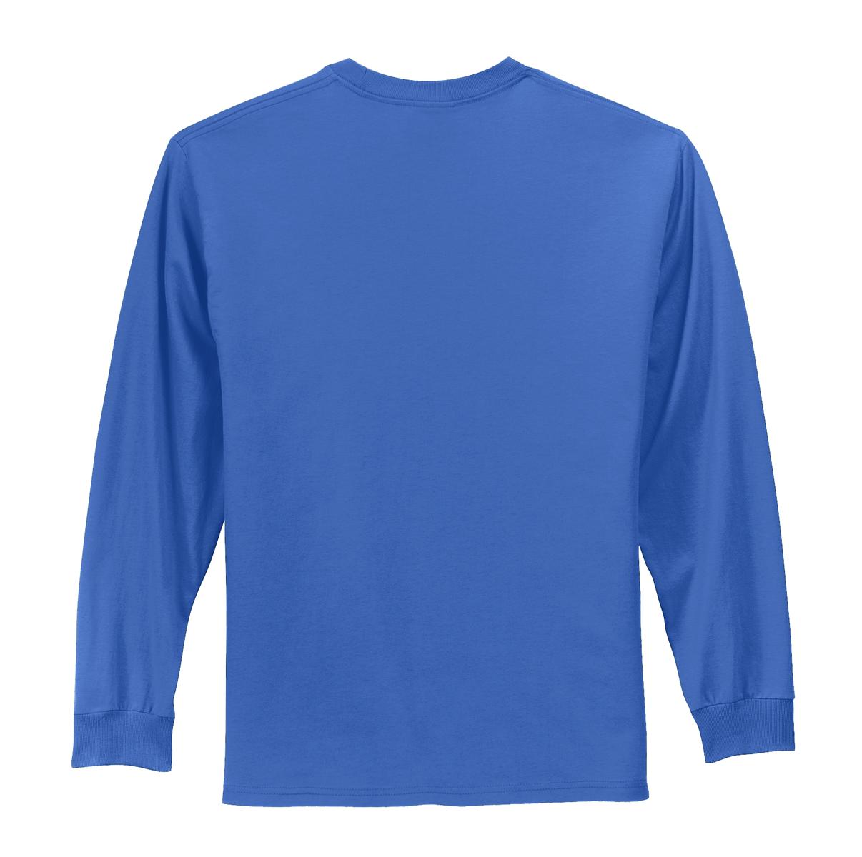 Rear View of Royal Blue Port & Co Long Sleeve Essential Tee. PC61LS