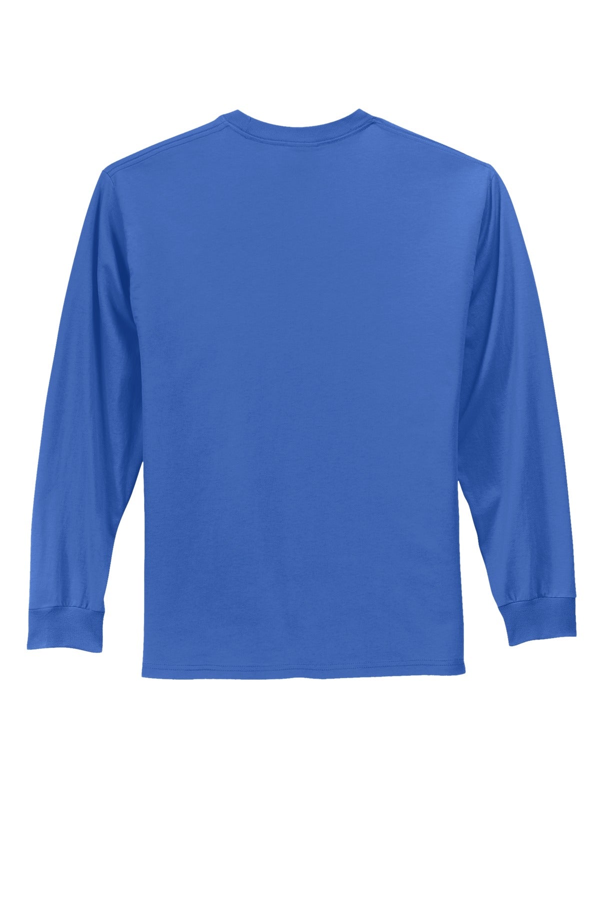 Rear View of Royal Blue Port & Co Long Sleeve Essential Tee. PC61LS