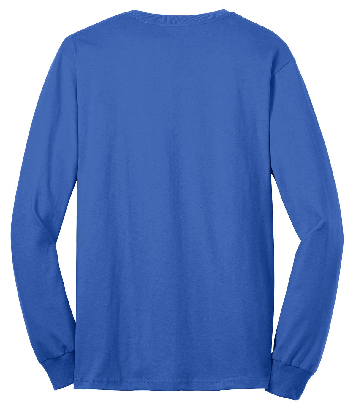 Rear View of Royal Port & Co Long Sleeve Core Blend Tee. PC55LS