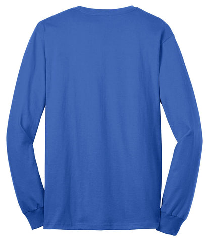 Rear View of Royal Port & Co Long Sleeve Core Blend Tee. PC55LS