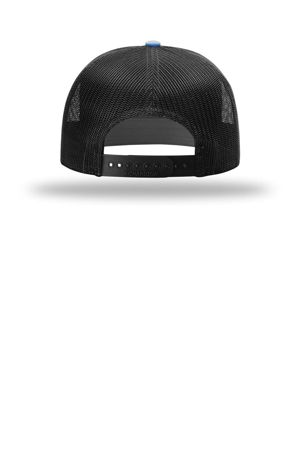 Rear View of Royal/Blk Richardson 7-Panel Trucker 168