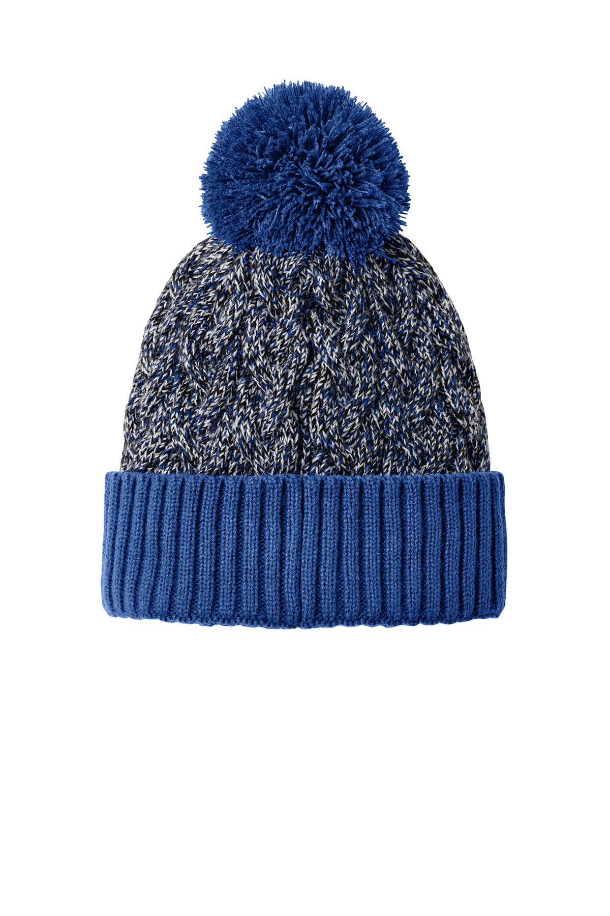 Rear View of Royl/Bk/Wh New Era Marled Knit Pom Beanie NE910