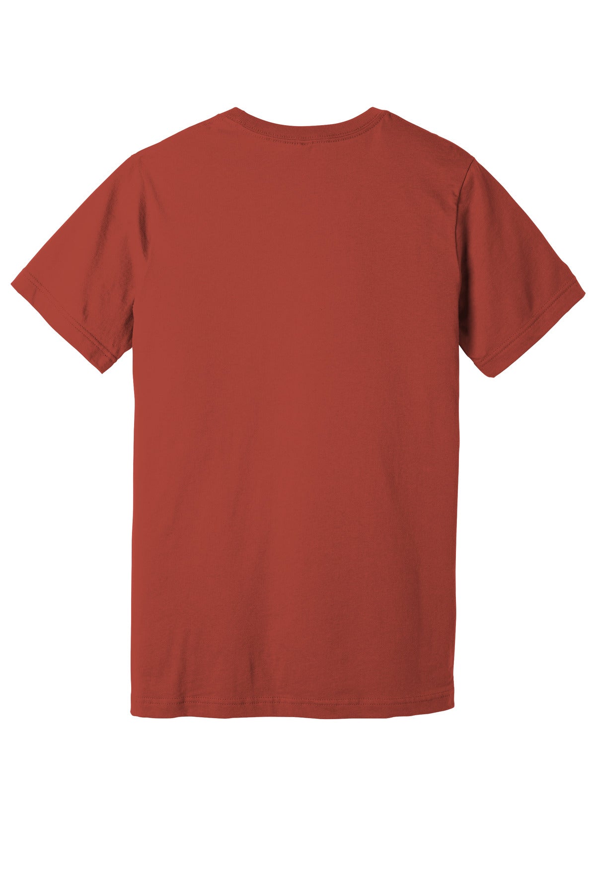 Rear View of Rust BELLA+CANVAS Unisex Jersey Short Sleeve Tee. BC3001