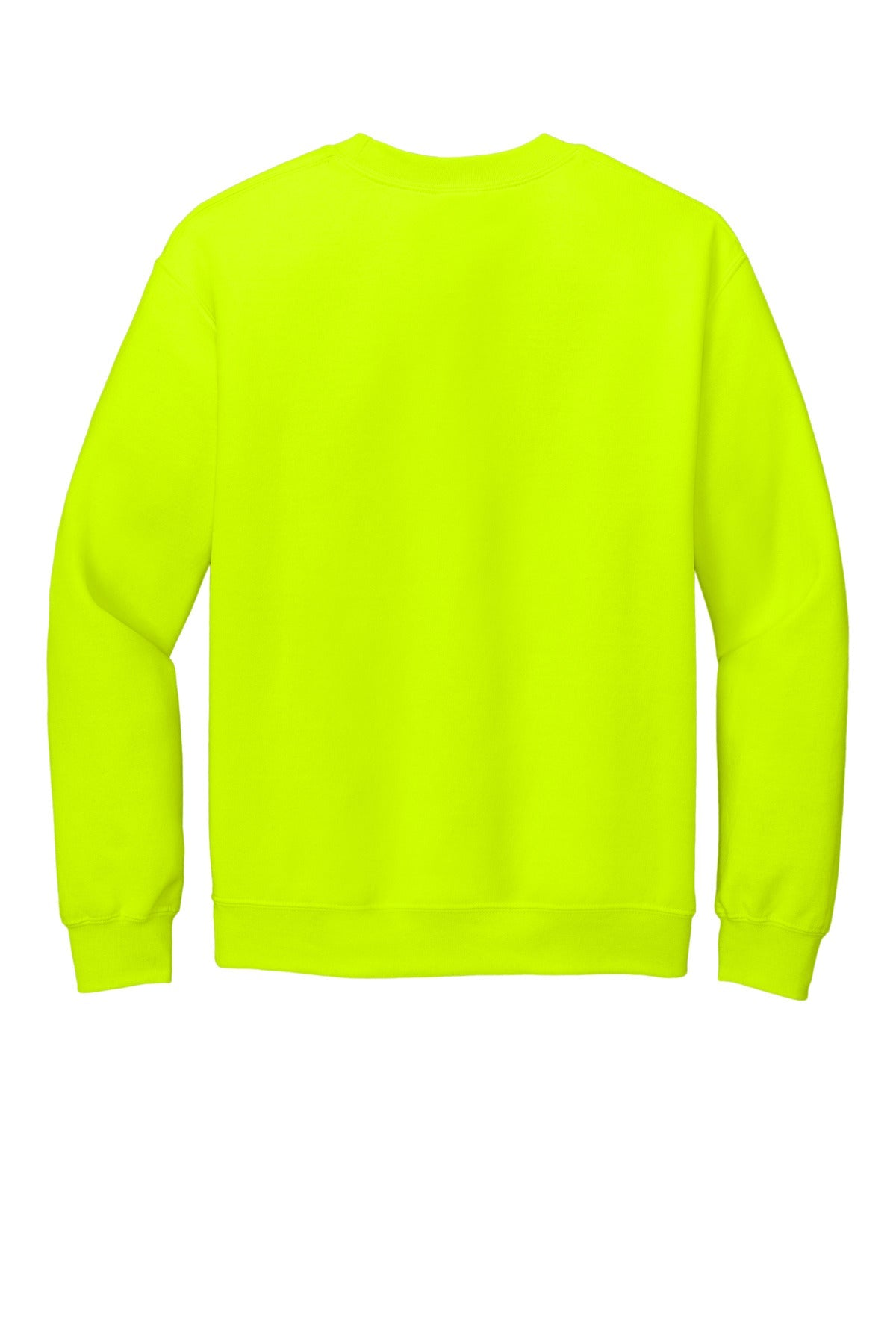 Rear View of Safety Green Gildan Heavy Blend Crewneck Sweatshirt. 18000