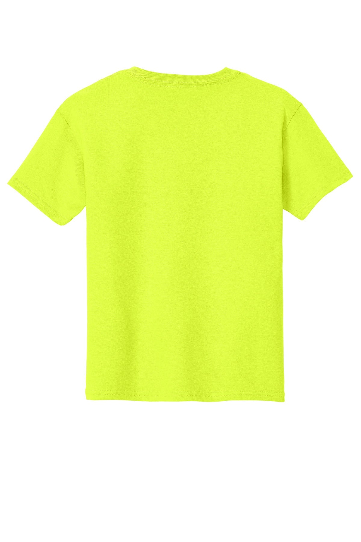 Rear View of Safety Green Gildan - Youth Heavy Cotton 100% Cotton T-Shirt. 5000B