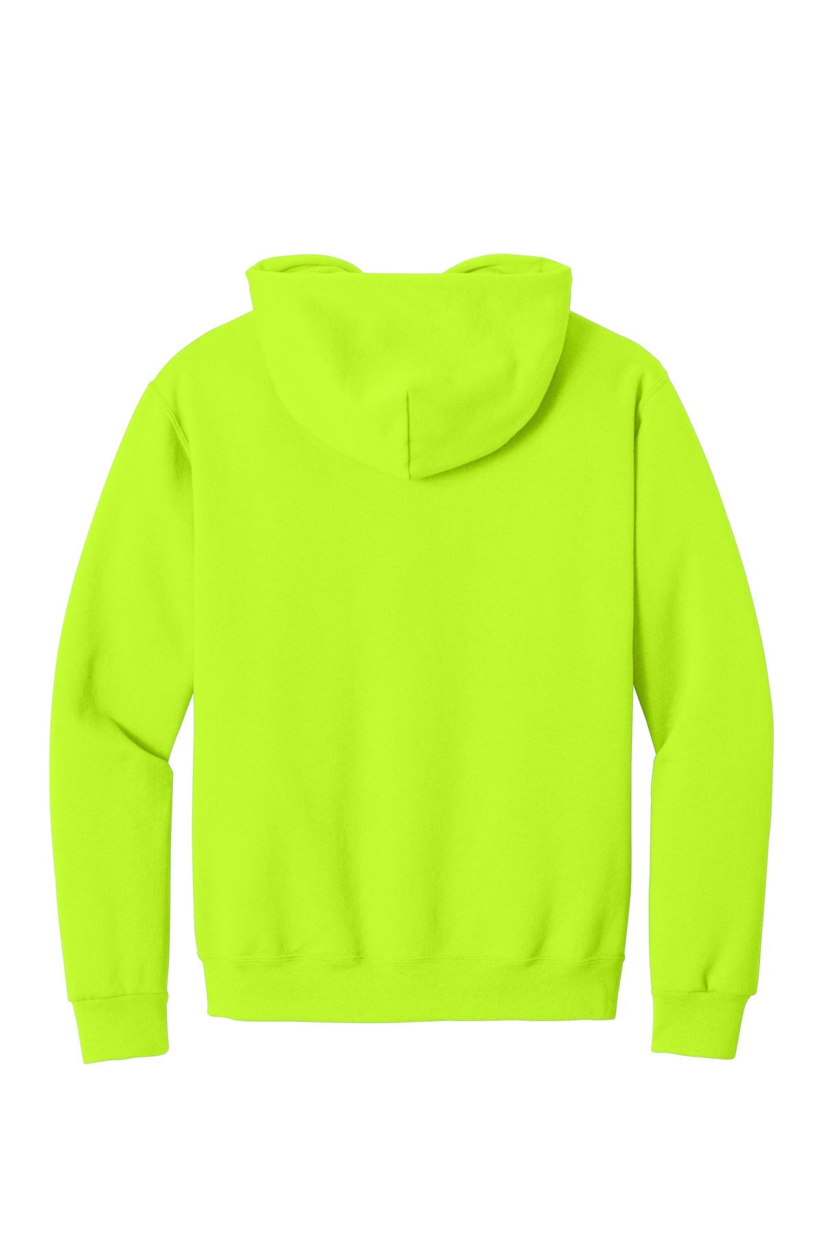 Rear View of Safety Green Jerzees NuBlend Pullover Hooded Sweatshirt. 996M