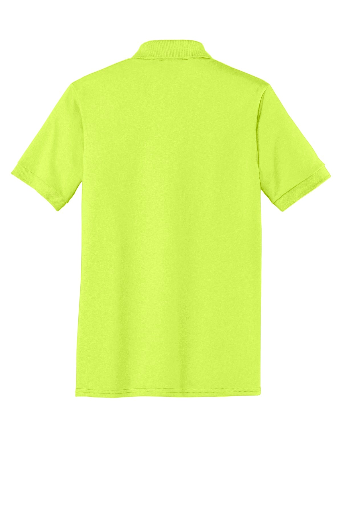 Rear View of Safety Green Port & Co Core Blend Jersey Knit Polo. KP55