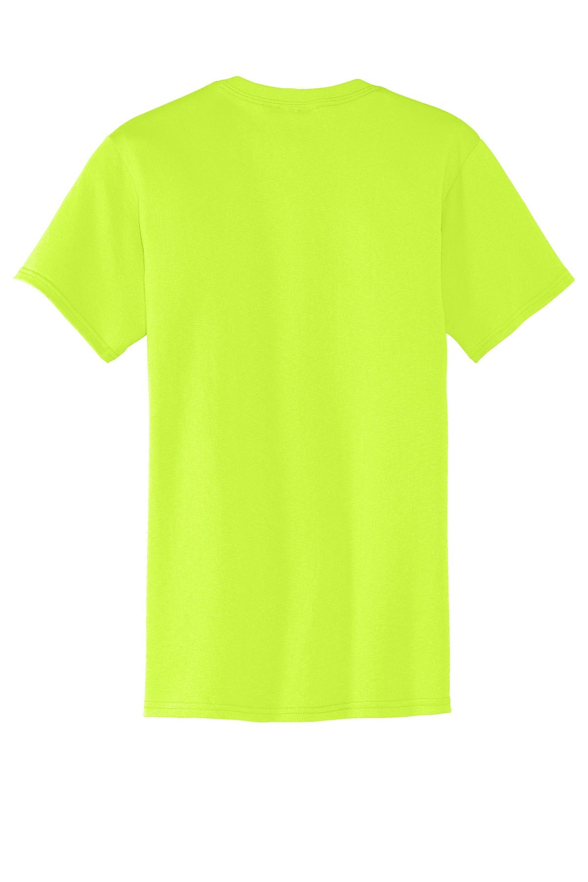 Rear View of Safety Green Port & Co Core Blend Pocket Tee. PC55P