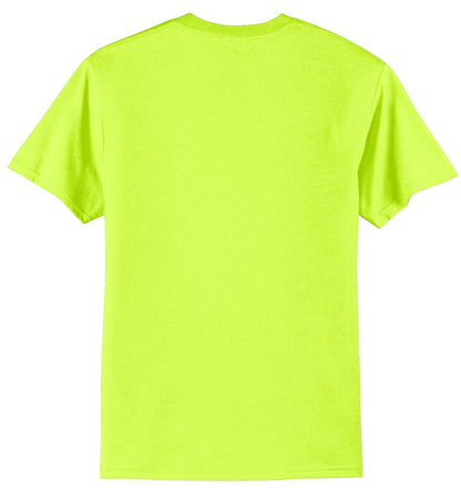 Rear View of Safety Green Port & Co Core Blend Tee. PC55