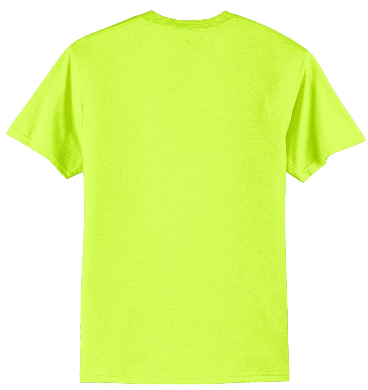 Rear View of Safety Green Port & Co Core Blend Tee. PC55