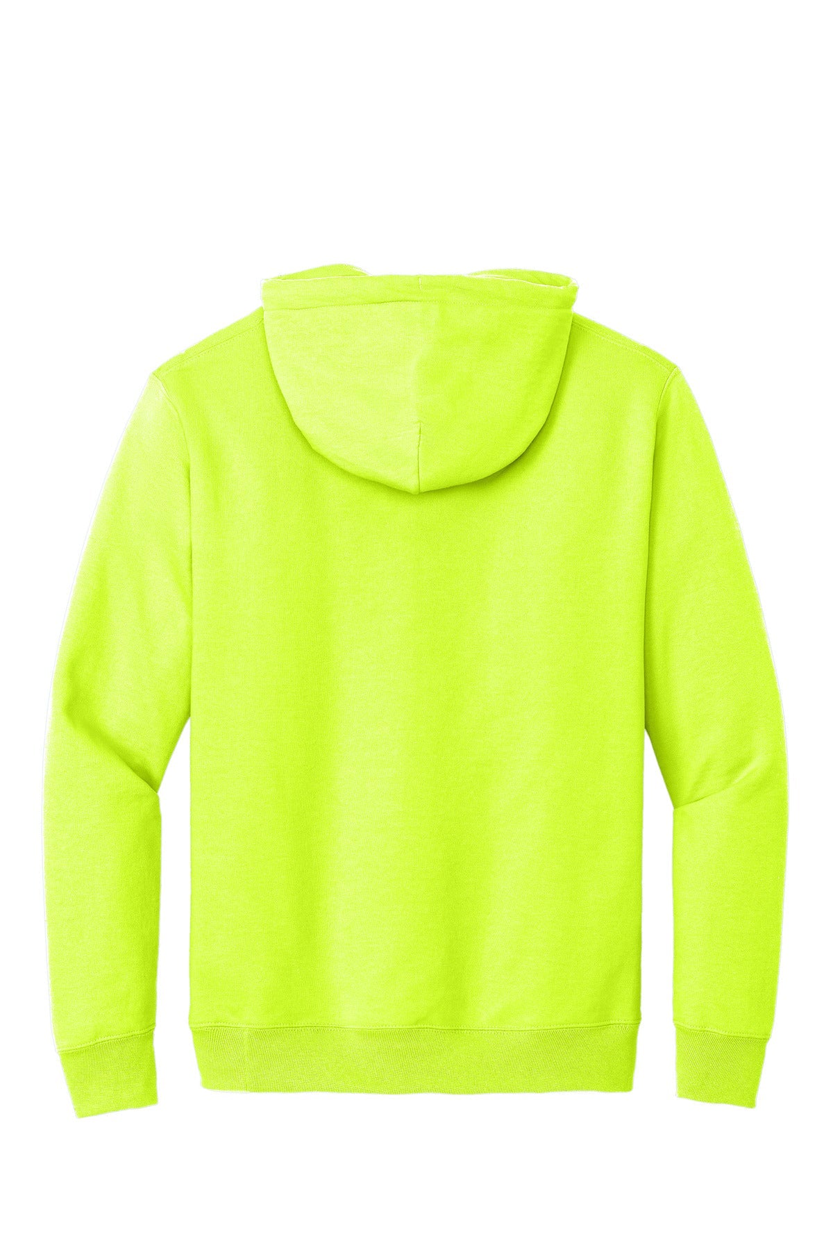 Rear View of Safety Green Port & Co Essential Fleece Pullover Hooded Sweatshirt. PC90H