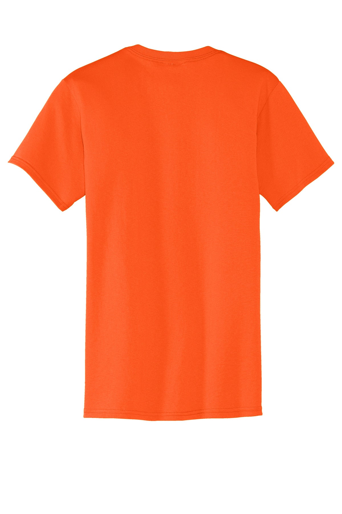 Rear View of Safety Orange Port & Co Core Blend Pocket Tee. PC55P