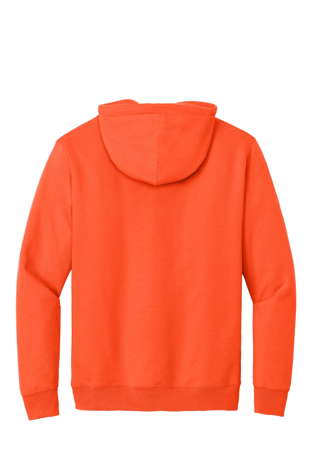 Rear View of Safety Orange Port & Co Essential Fleece Pullover Hooded Sweatshirt. PC90H