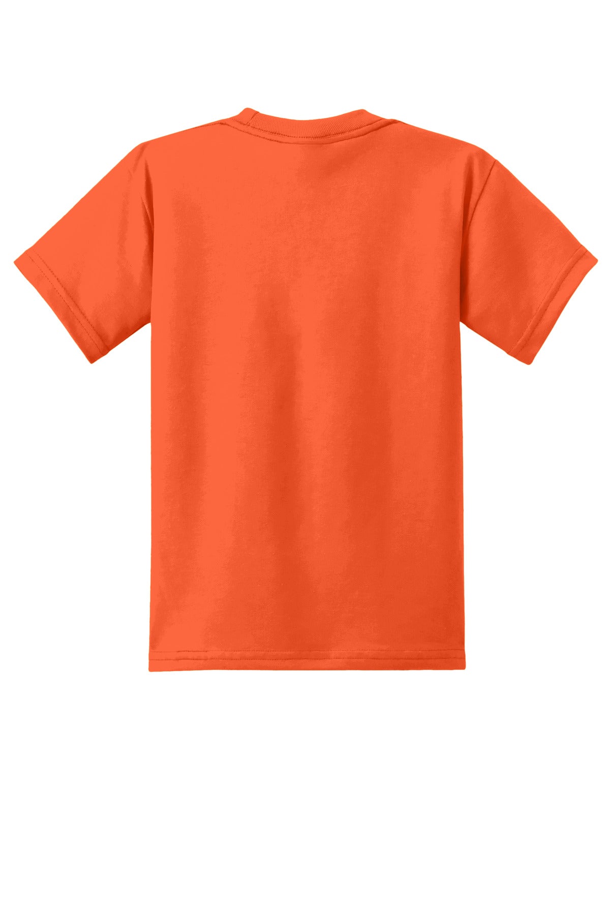 Rear View of Safety Orange Port & Co Youth Core Blend Tee. PC55Y