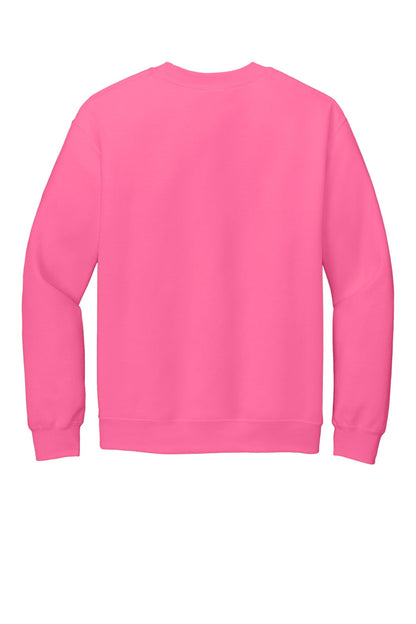 Rear View of Safety Pink Gildan Heavy Blend Crewneck Sweatshirt. 18000