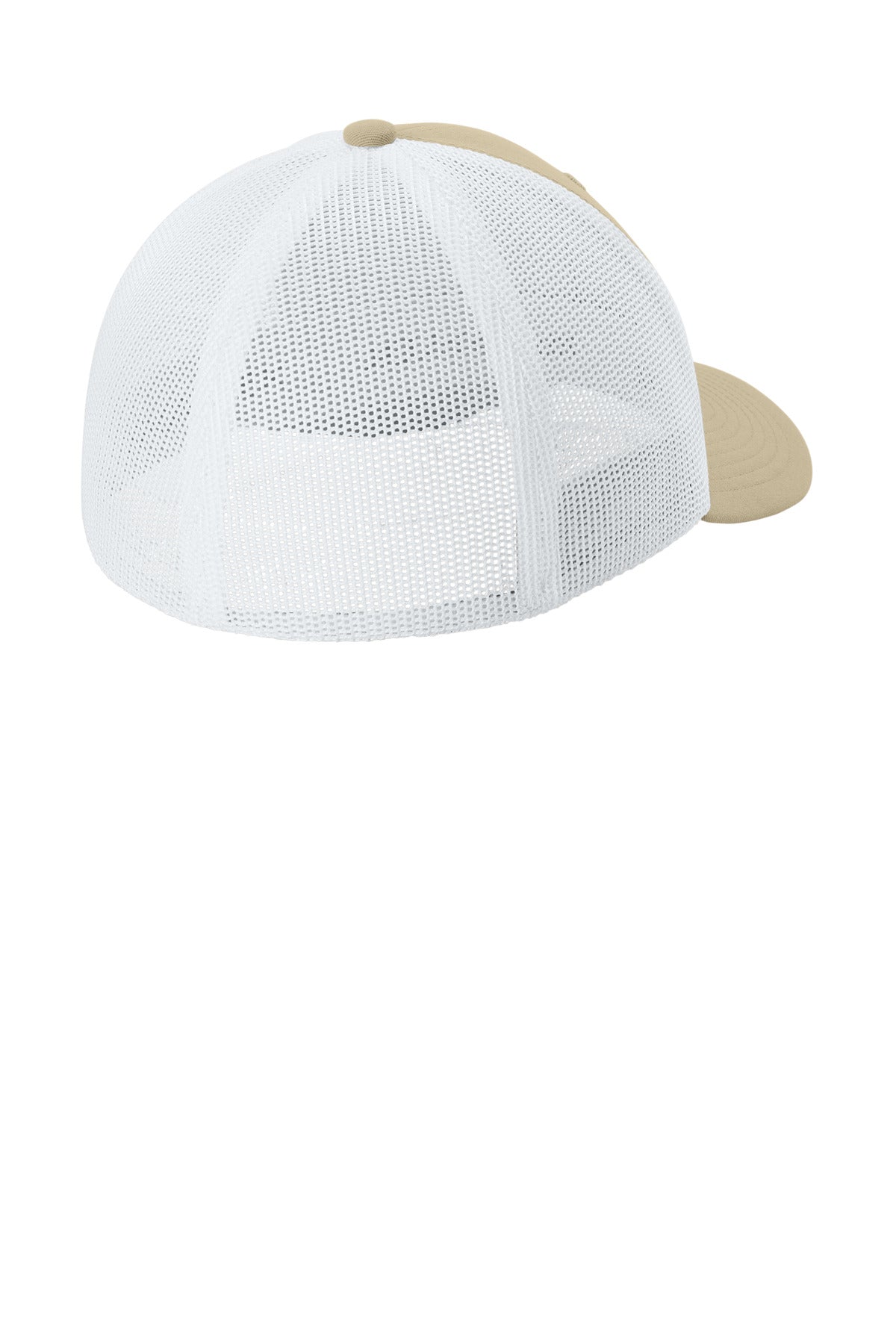 Rear View of Sahara/Wht Sport-Tek Stretch-Tek Mesh Back Cap STC60