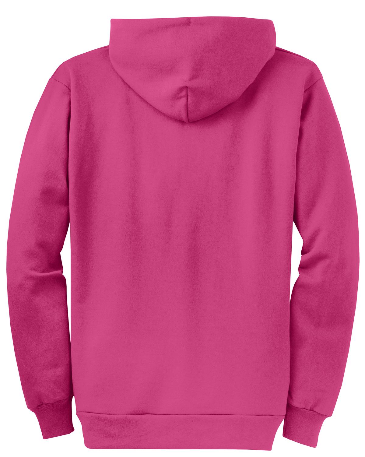 Rear View of Sangria Port & Co Core Fleece Full-Zip Hooded Sweatshirt. PC78ZH