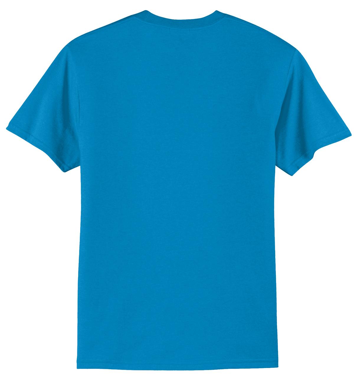 Rear View of Sapphire Port & Co Core Blend Tee. PC55