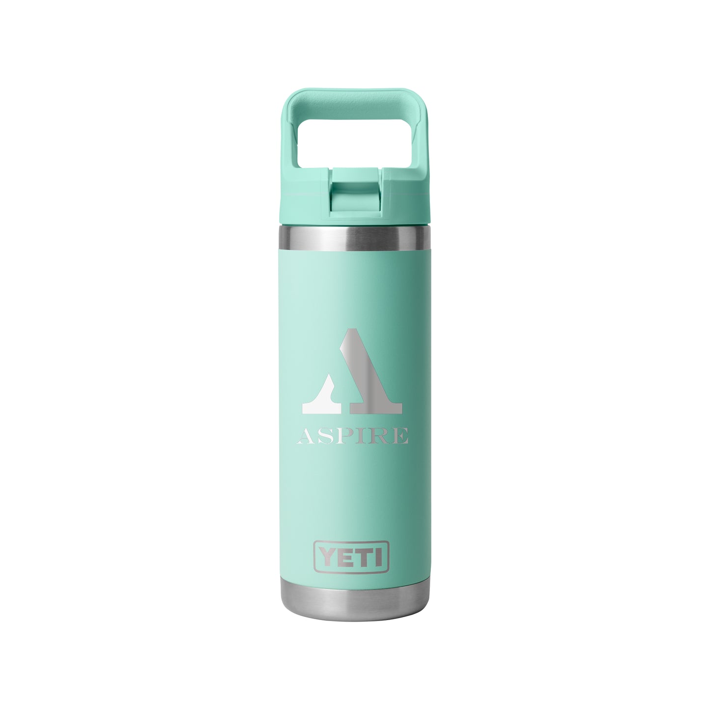 Rear View of SEAFOAM Rambler® 18 oz Water Bottle with Color-Matched Straw Cap