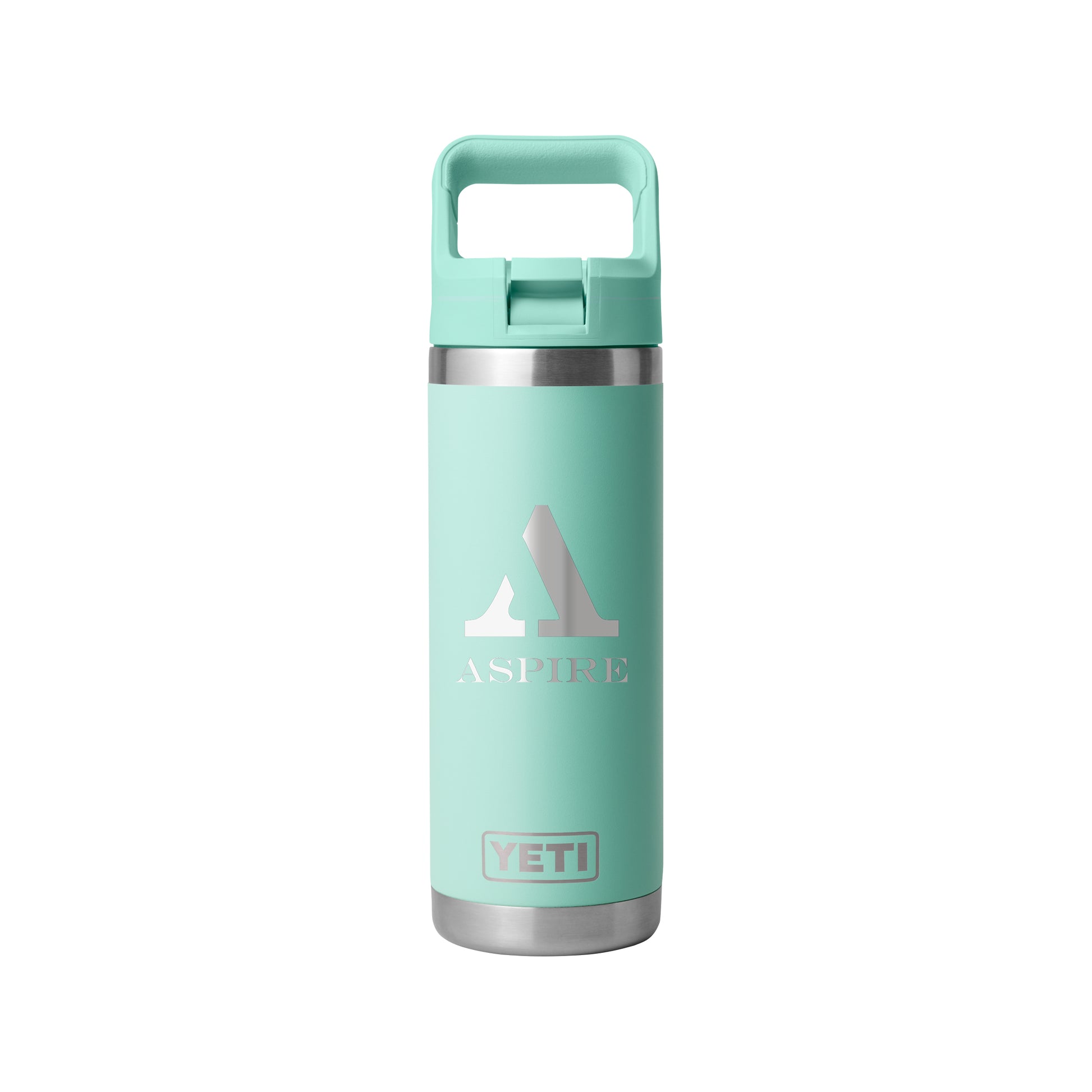 Rear View of SEAFOAM Rambler® 18 oz Water Bottle with Color-Matched Straw Cap
