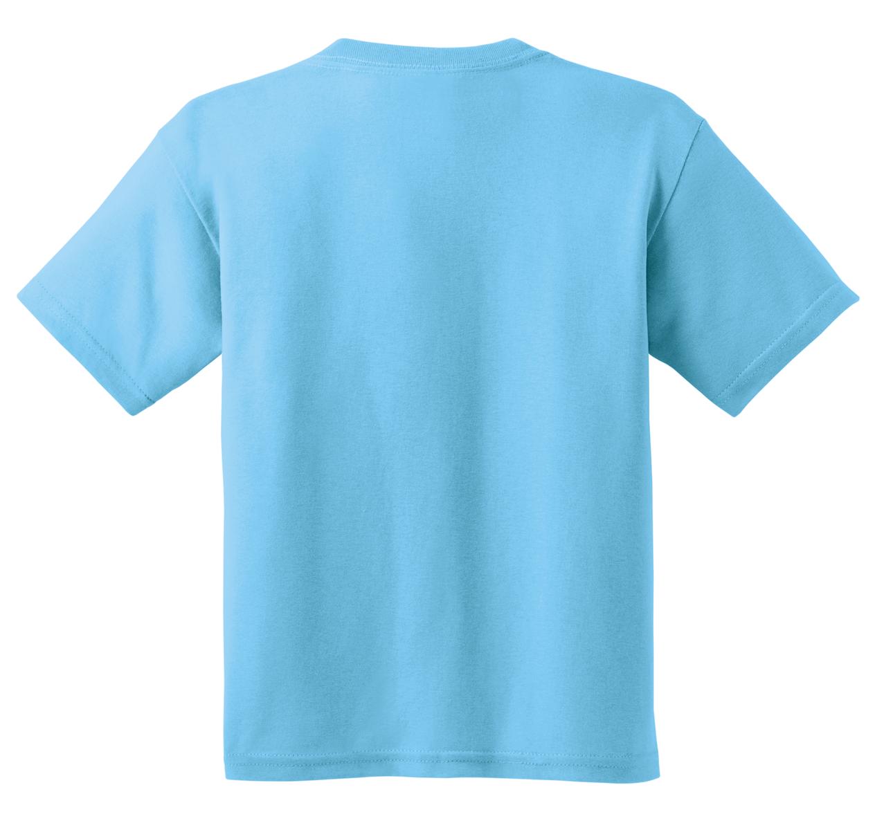 Rear View of Sky Gildan - Youth Heavy Cotton 100% Cotton T-Shirt. 5000B