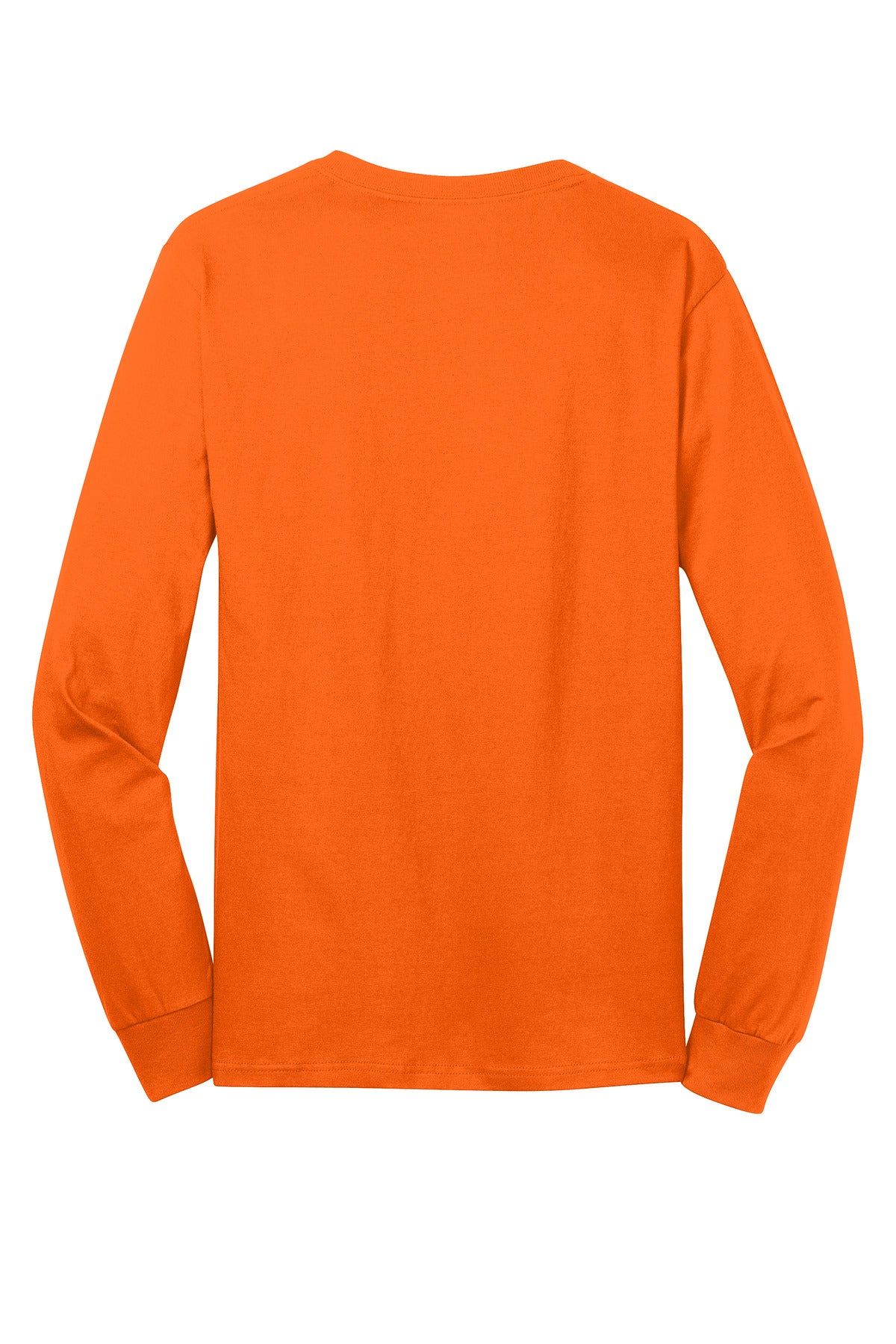 Rear View of SOrange Port & Co Long Sleeve Core Cotton Tee. PC54LS