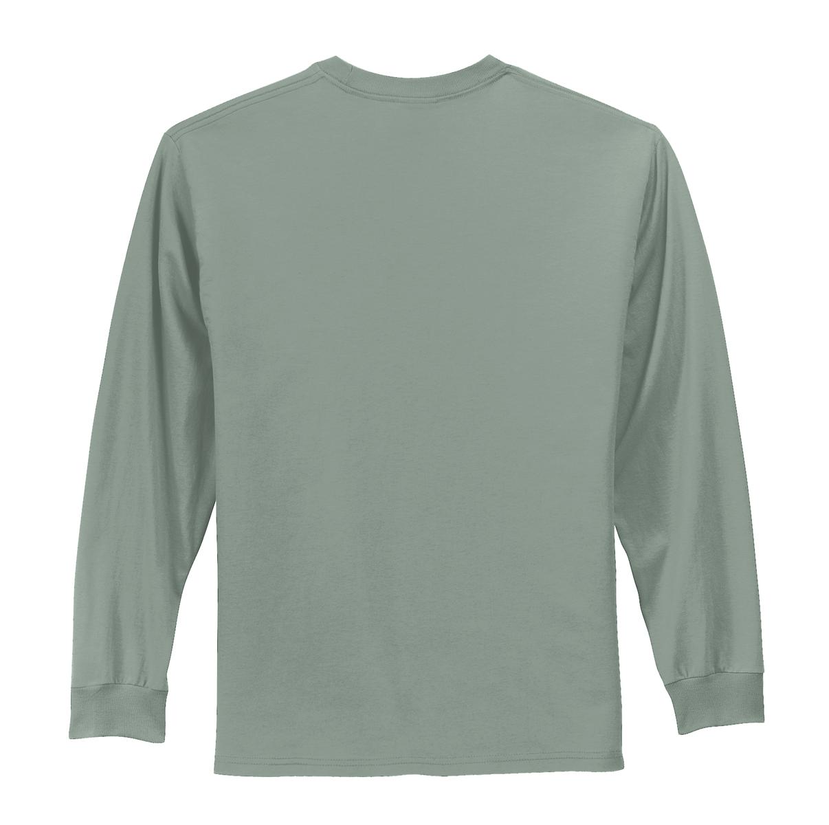 Rear View of Stonewash Gree Port & Co Long Sleeve Essential Tee. PC61LS