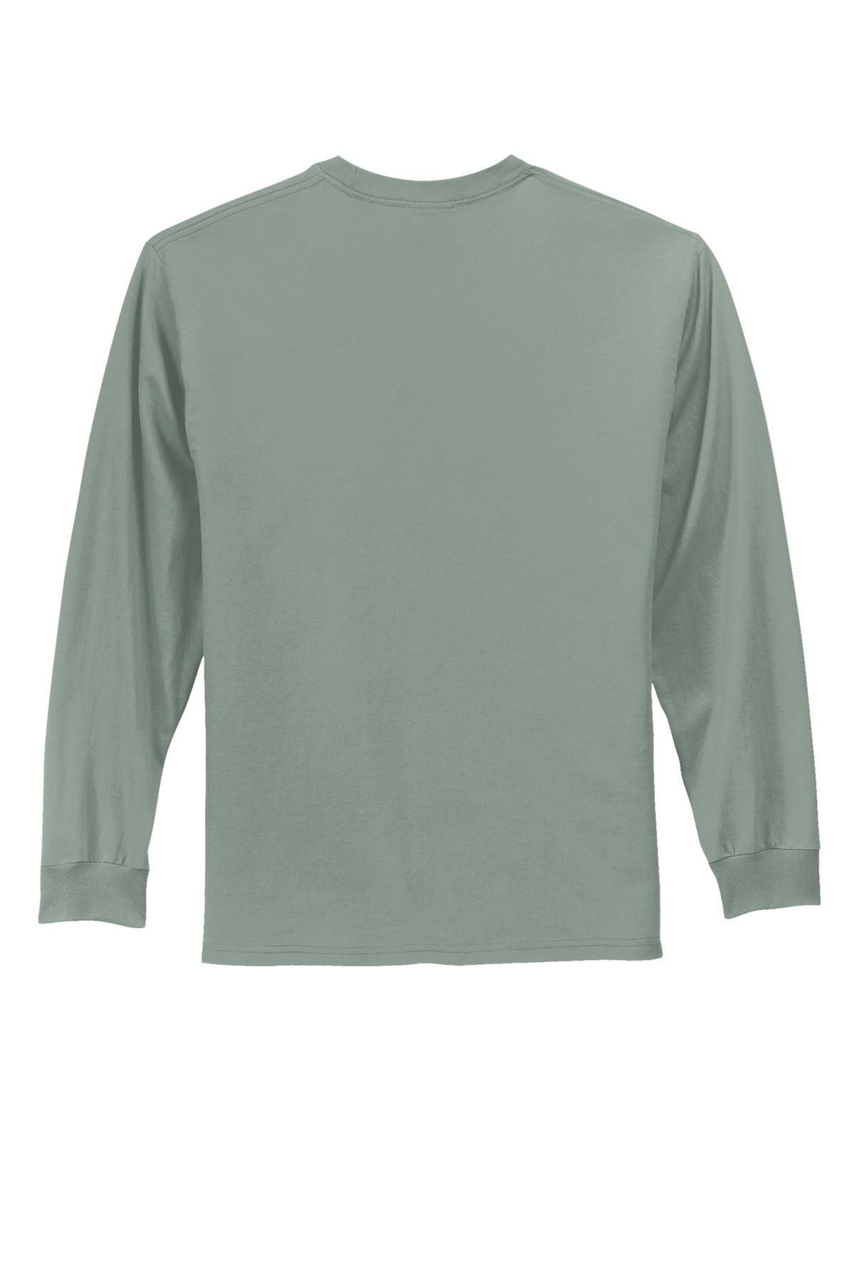 Rear View of Stonewash Gree Port & Co Long Sleeve Essential Tee. PC61LS
