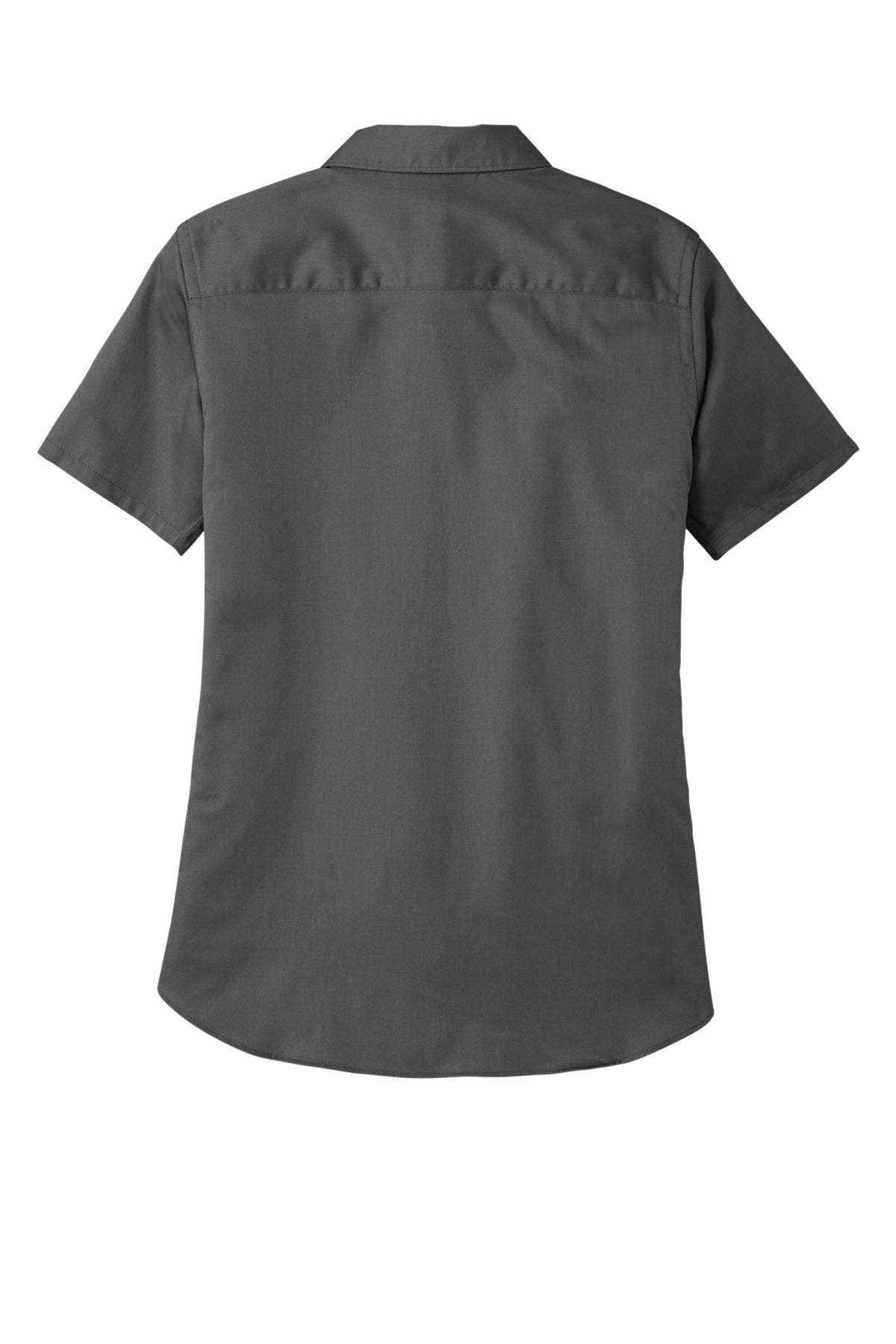 Rear View of StormGrey Port Authority Women's Short Sleeve SuperPro React Twill Shirt. LW809