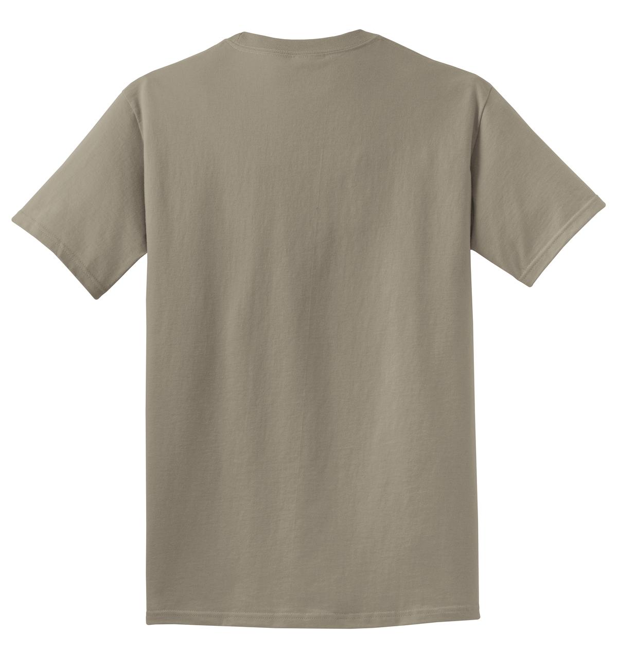 Rear View of Taupe Port & Co Beach Wash Garment-Dyed Tee. PC099