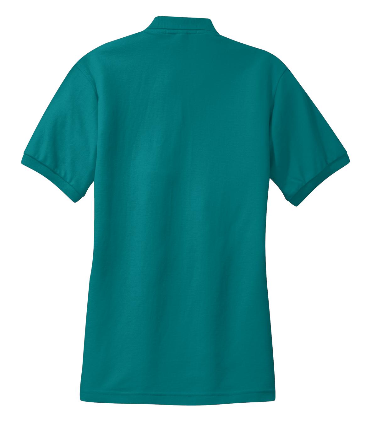 Rear View of Teal Green Port Authority Women's Silk Touch Polo. L500
