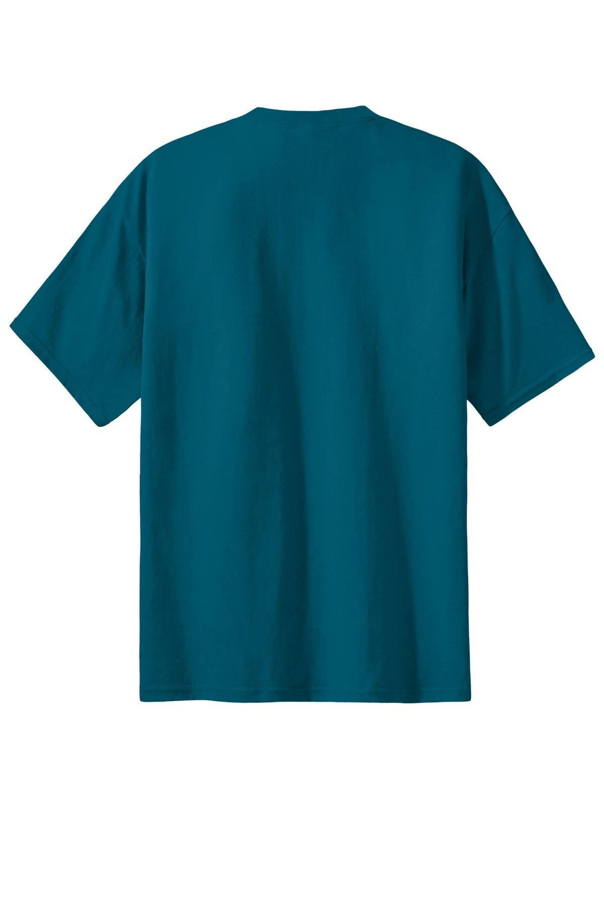 Rear View of Teal Port & Co Essential Tee. PC61
