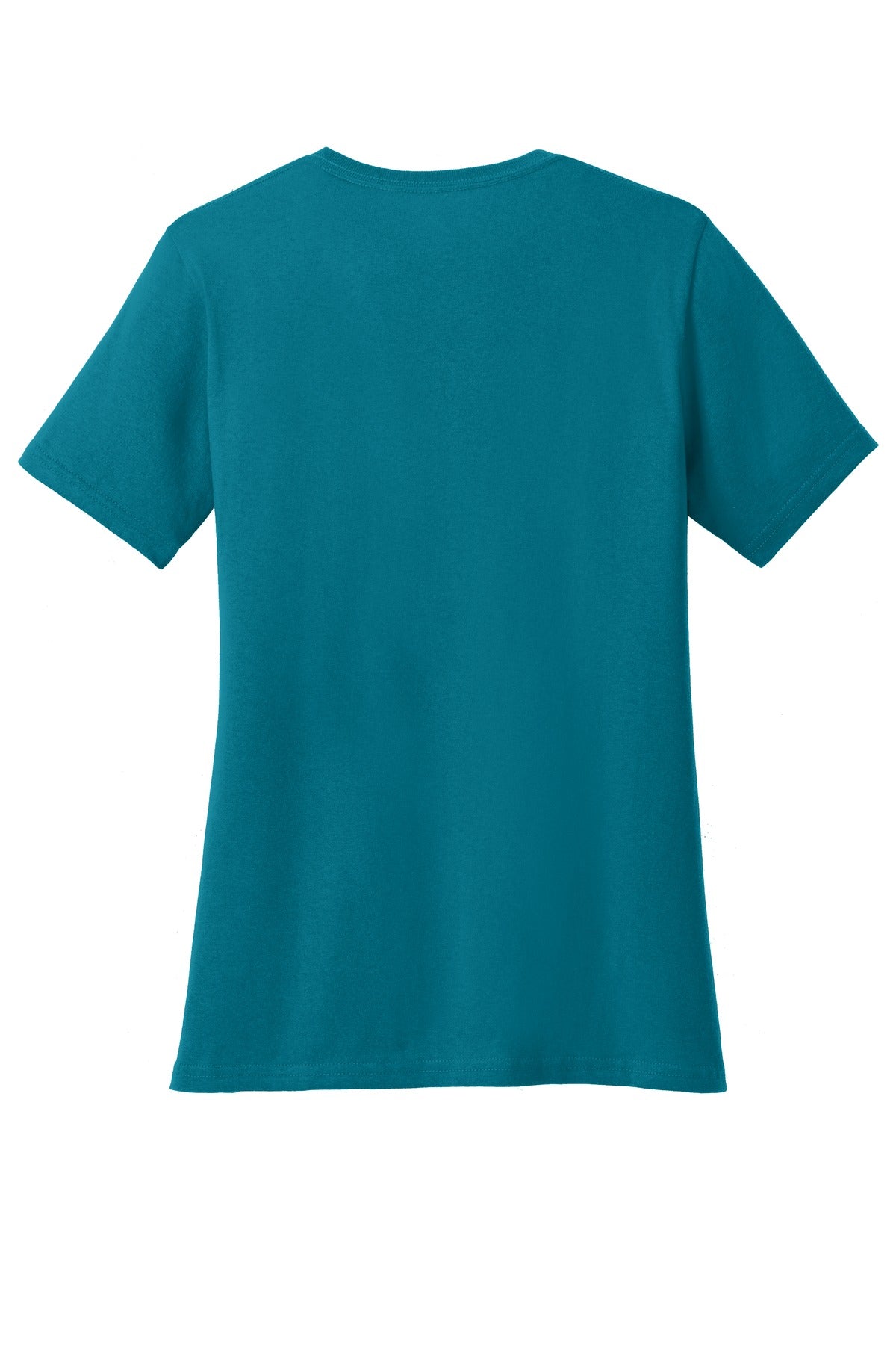 Rear View of Teal Port & Co Women's Core Cotton V-Neck Tee. LPC54V