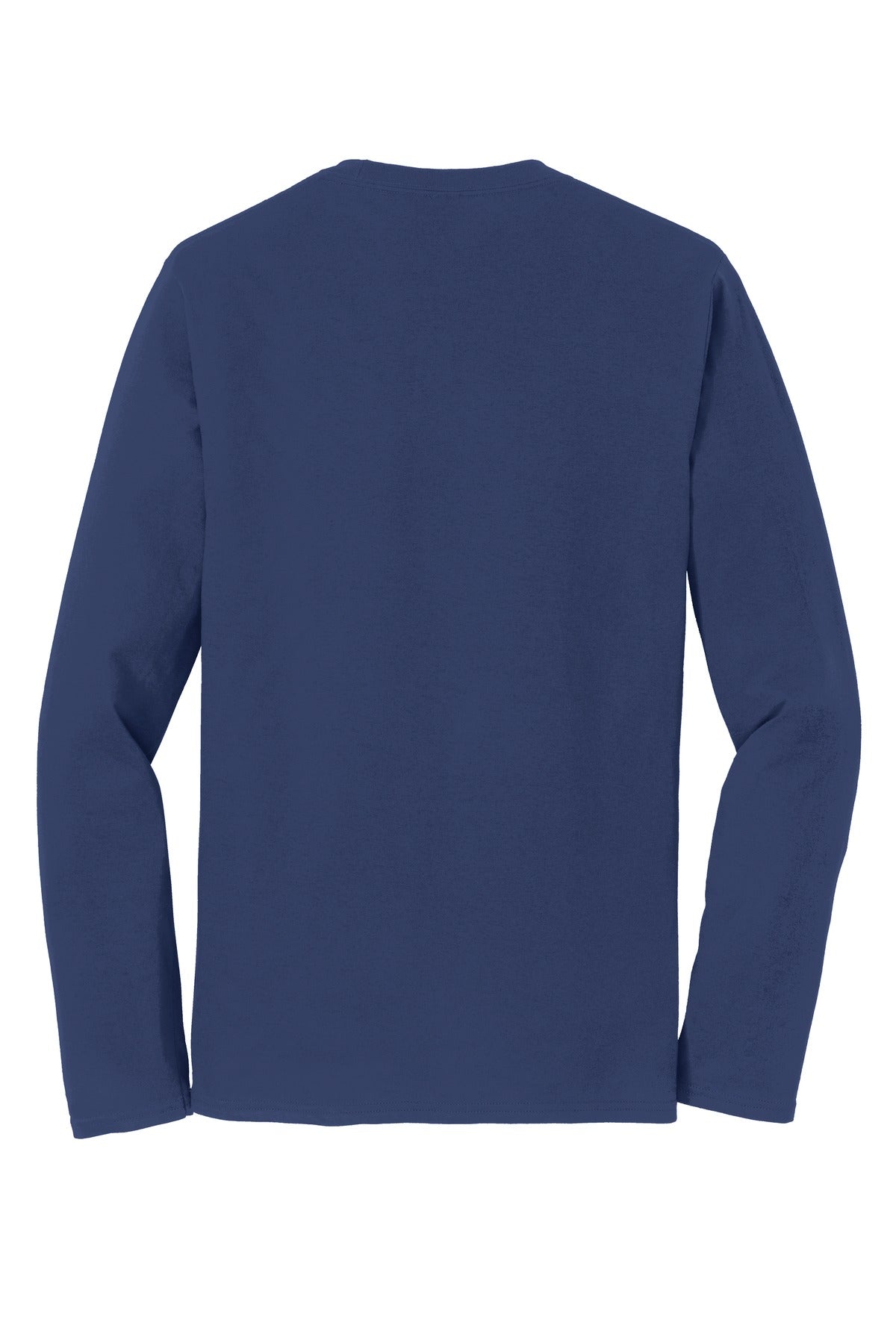 Rear View of Team Navy Port & Co Long Sleeve Fan Favorite Tee. PC450LS