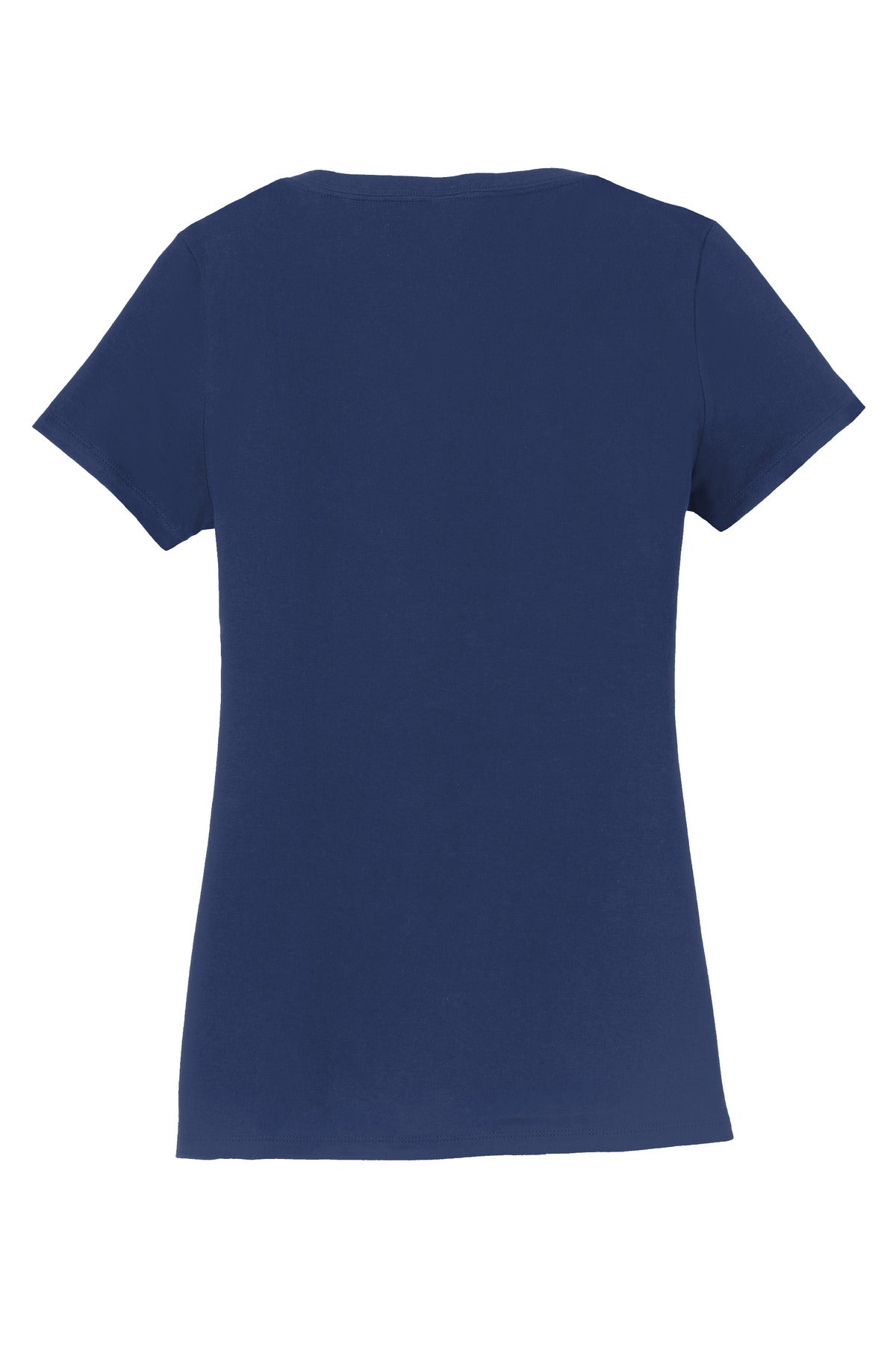 Rear View of Team Navy Port & Co Women's Fan Favorite V-Neck Tee. LPC450V
