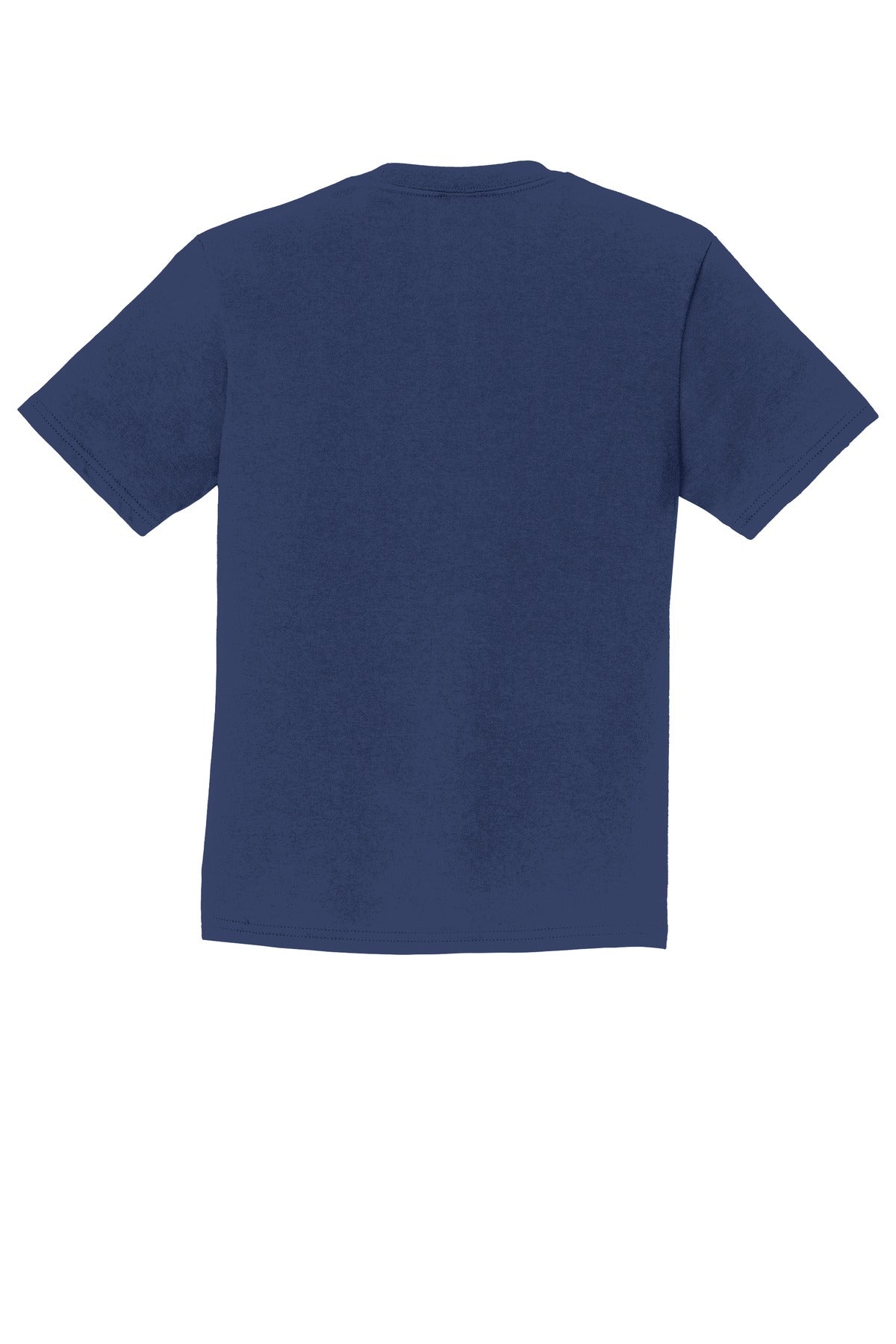 Rear View of Team Navy Port & Co Youth Fan Favorite Tee. PC450Y