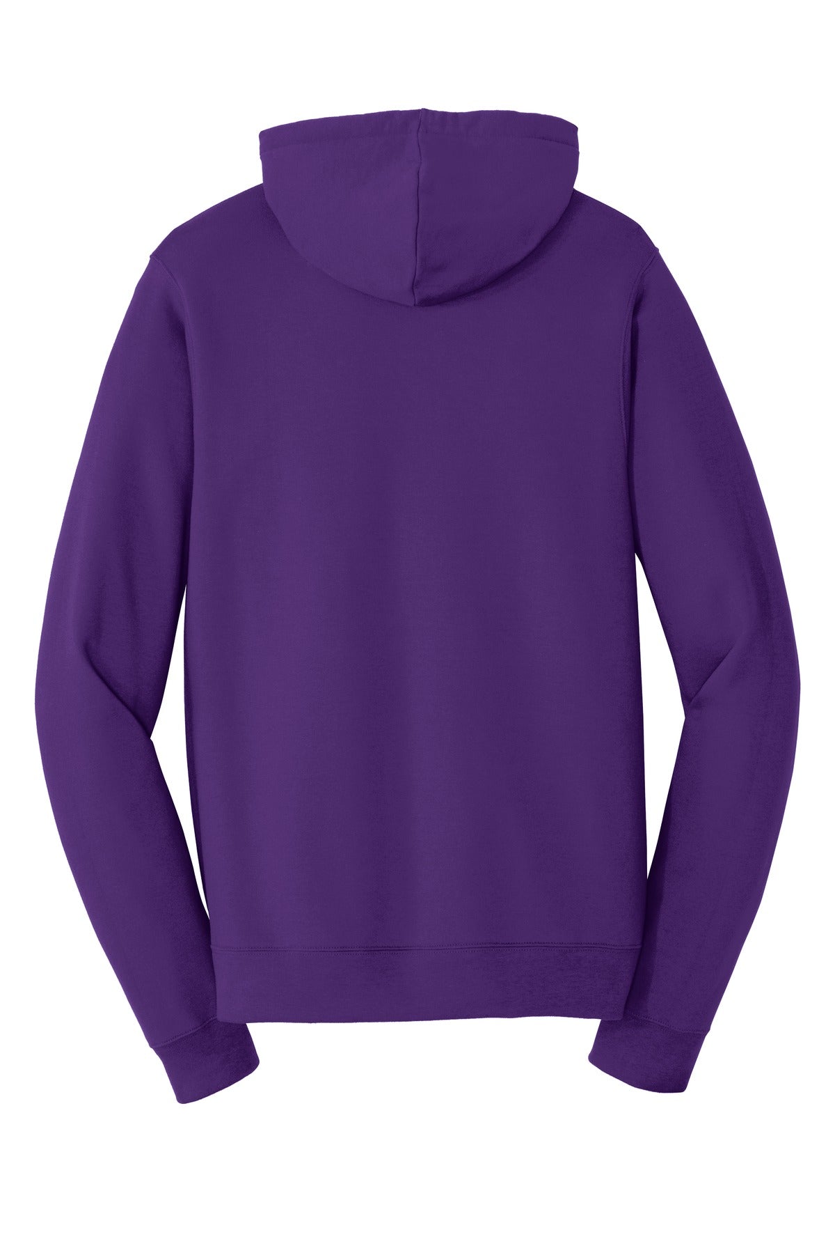 Rear View of Team Purple Port & Co Fan Favorite Fleece Pullover Hooded Sweatshirt. PC850H