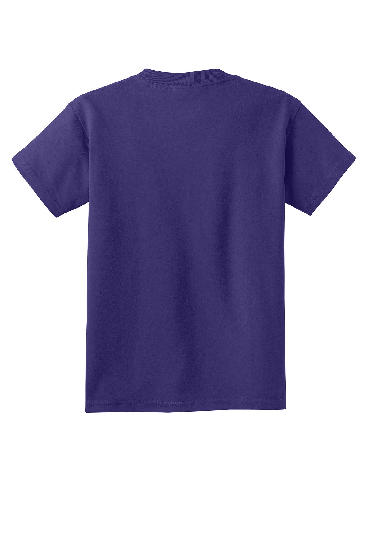 Rear View of Team Purple Port & Co Youth Core Cotton Tee. PC54Y