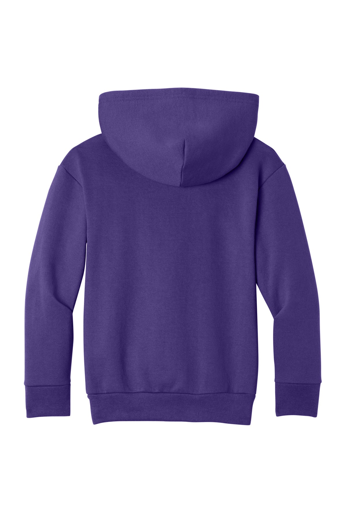 Rear View of TeamPurple Port & Co Youth Easy Fleece Pullover Hooded Sweatshirt PC68YH