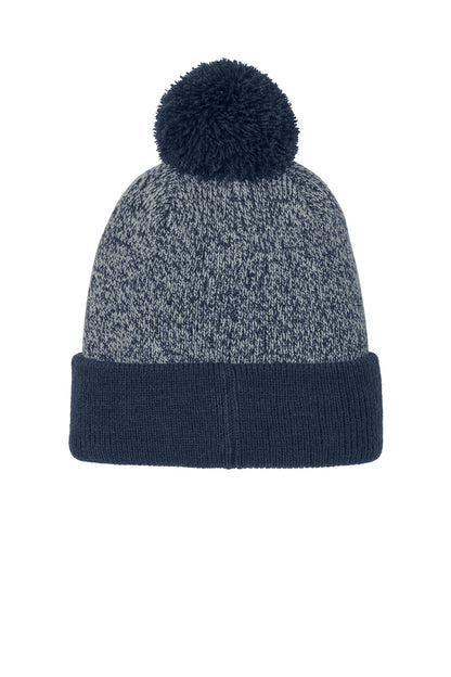 Rear View of TNv/Silver Sport-Tek Halftime Heather Pom Beanie STC68