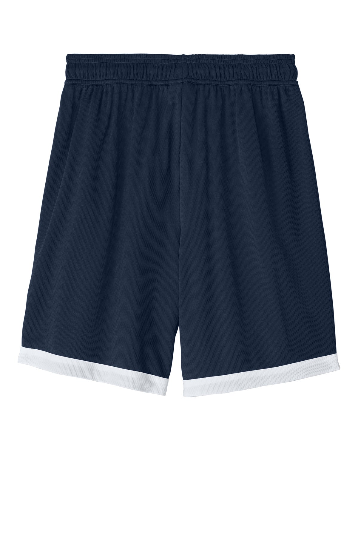 Rear View of TrNv/White Sport-Tek Rival Basketball 7"Short ST901