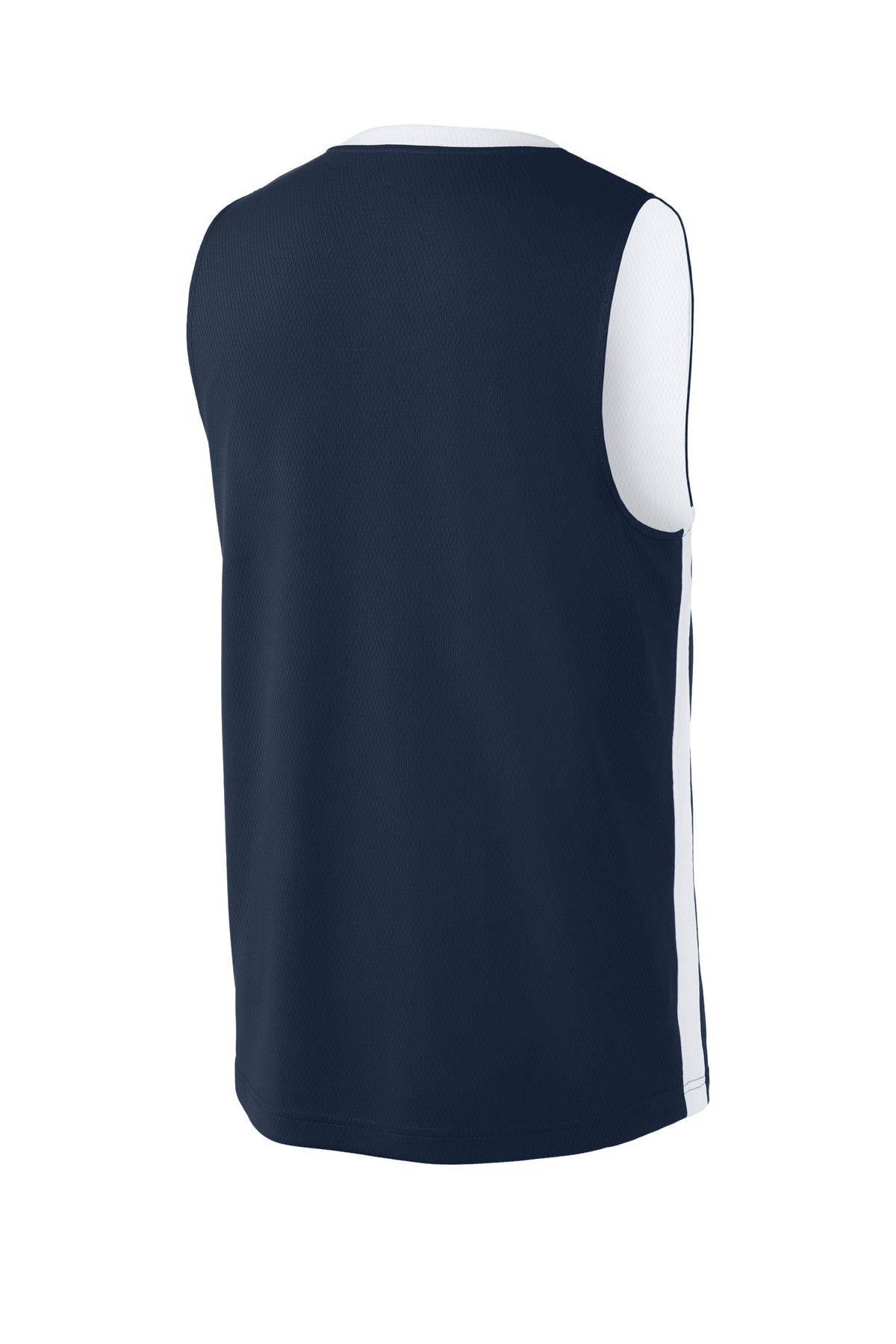 Rear View of TrNv/White Sport-Tek Rival Basketball Rev Jersey ST900