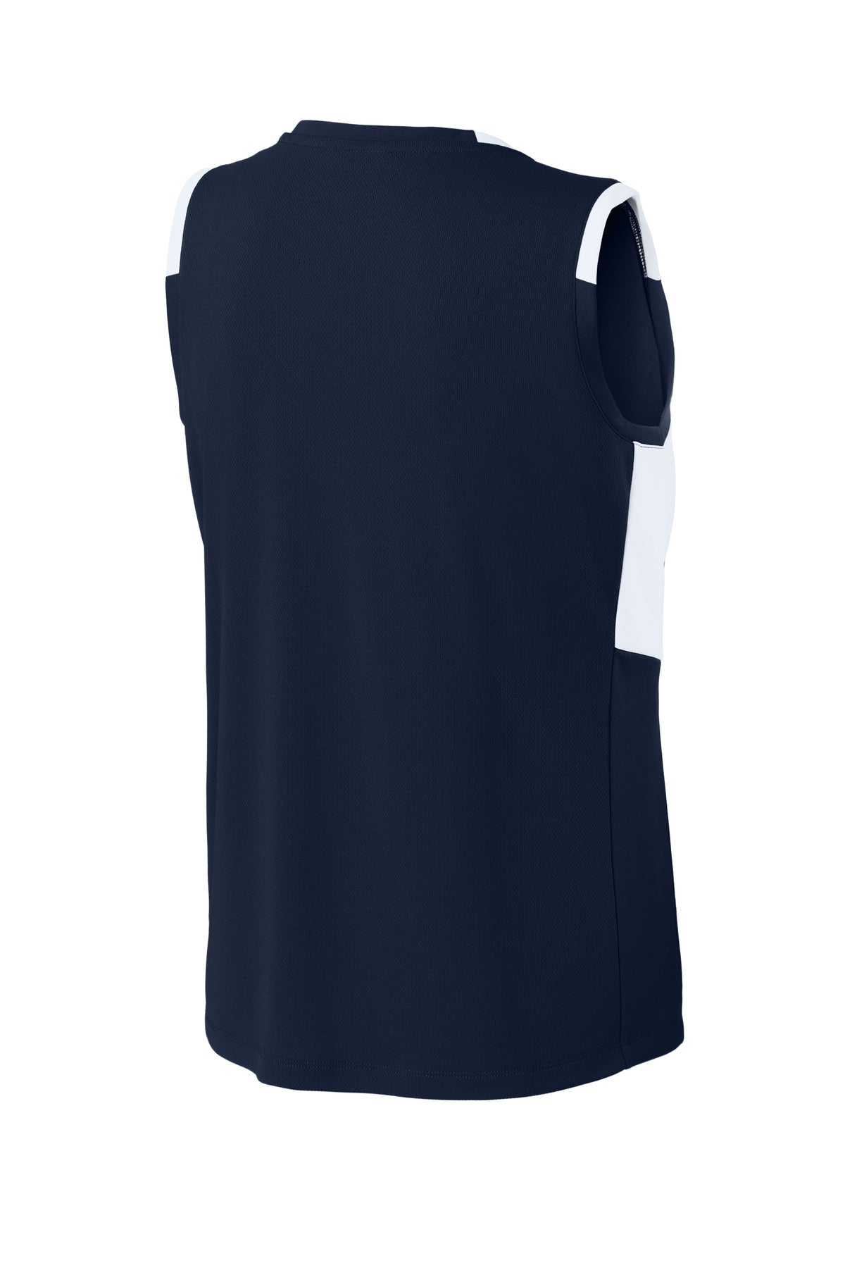 Rear View of TrNv/White Sport-Tek Women's Club Sleeveless V-Neck LST441