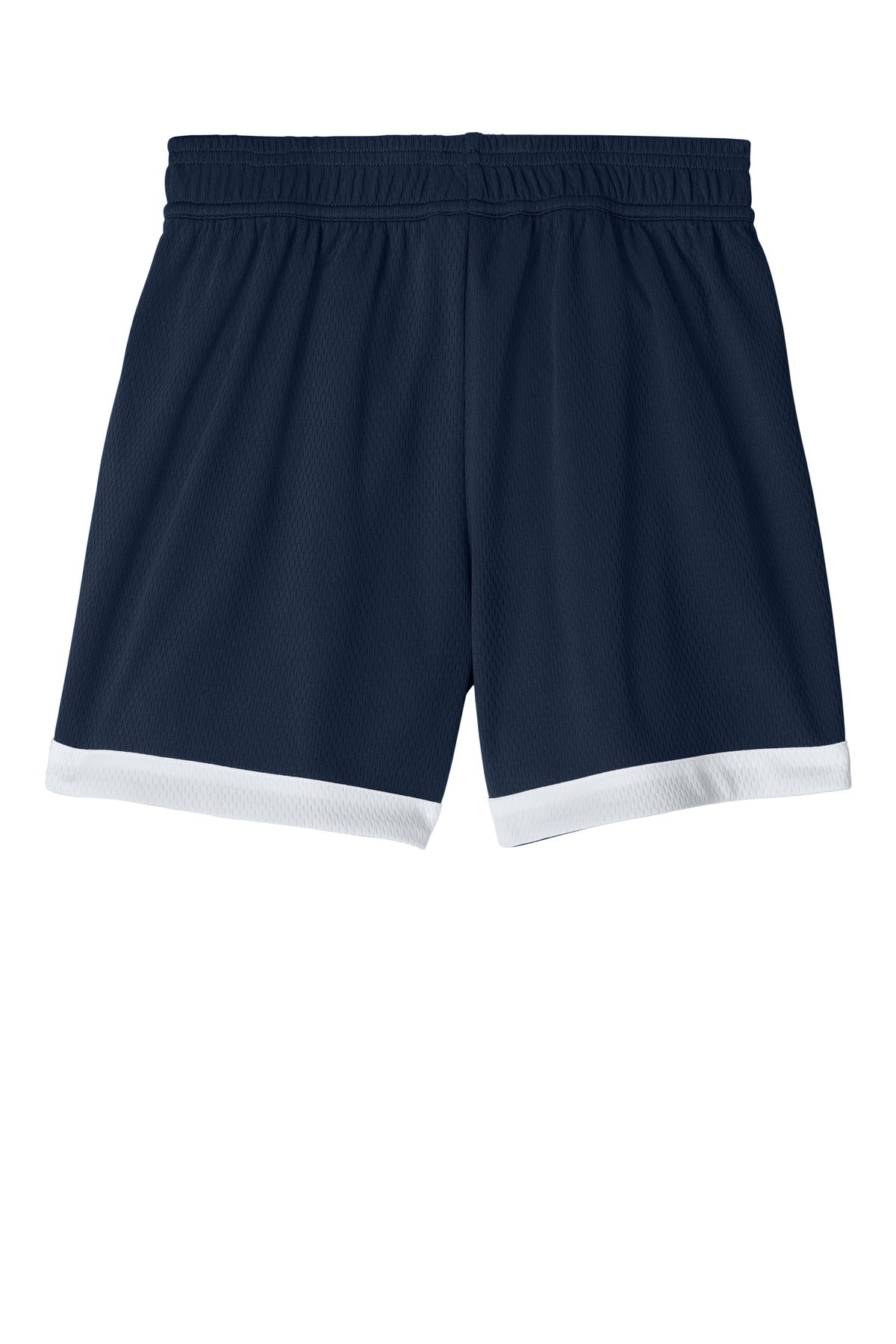 Rear View of TrNv/White Sport-Tek Youth Rival Basketball 5" Short YST901