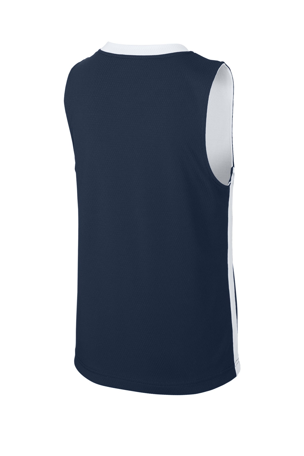 Rear View of TrNv/White Sport-Tek Youth Rival Basketball Rev Jersey YST900