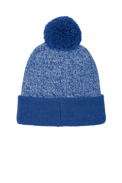 Rear View of TRoy/Slvr Sport-Tek Halftime Heather Pom Beanie STC68